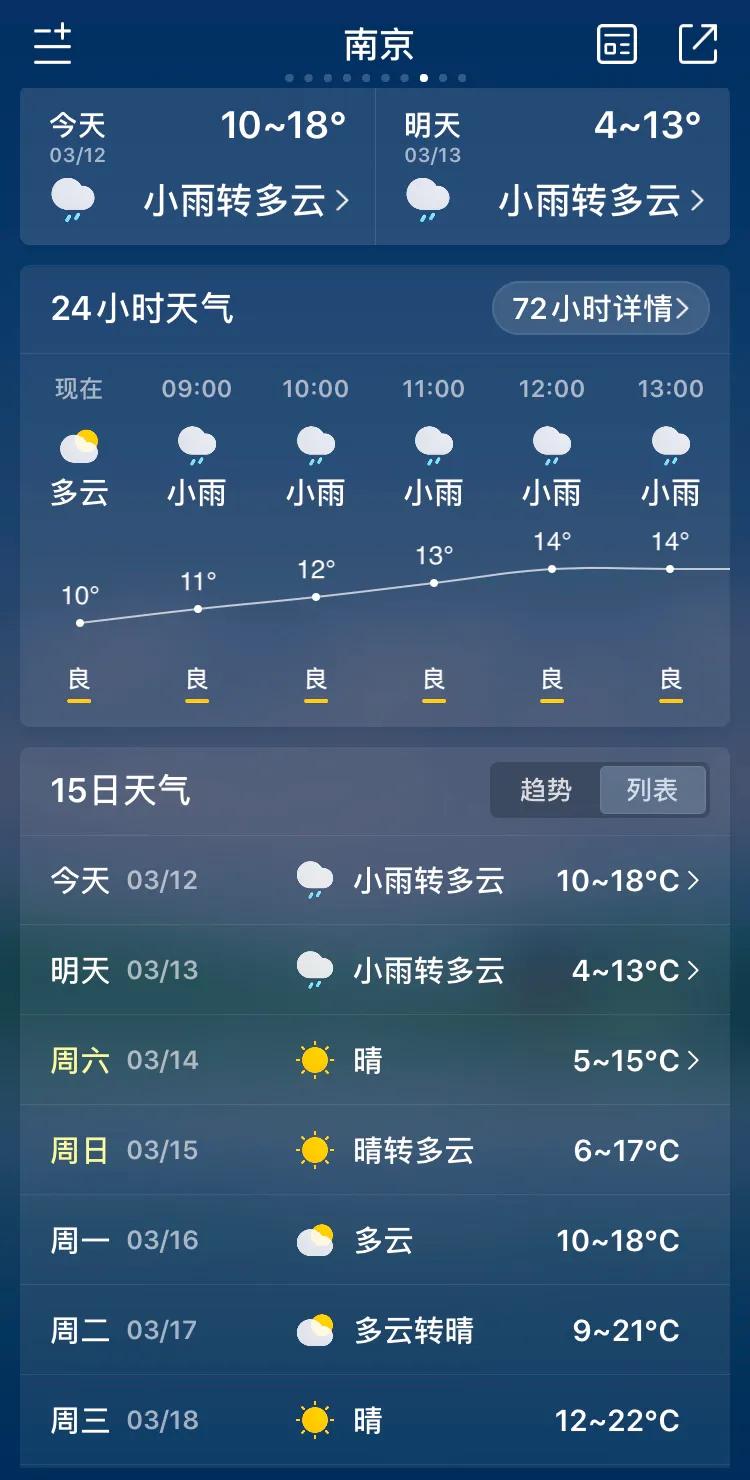 南京最新天气预报通知